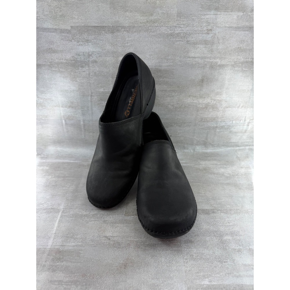 Merrell Women Black Leather Slip On Clogs Comfort Work Shoes Size 9
